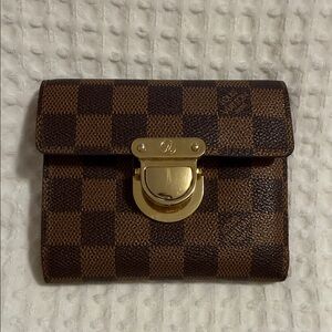 Louis Vuitton Brown Checkered Wallet with Gold Clasp